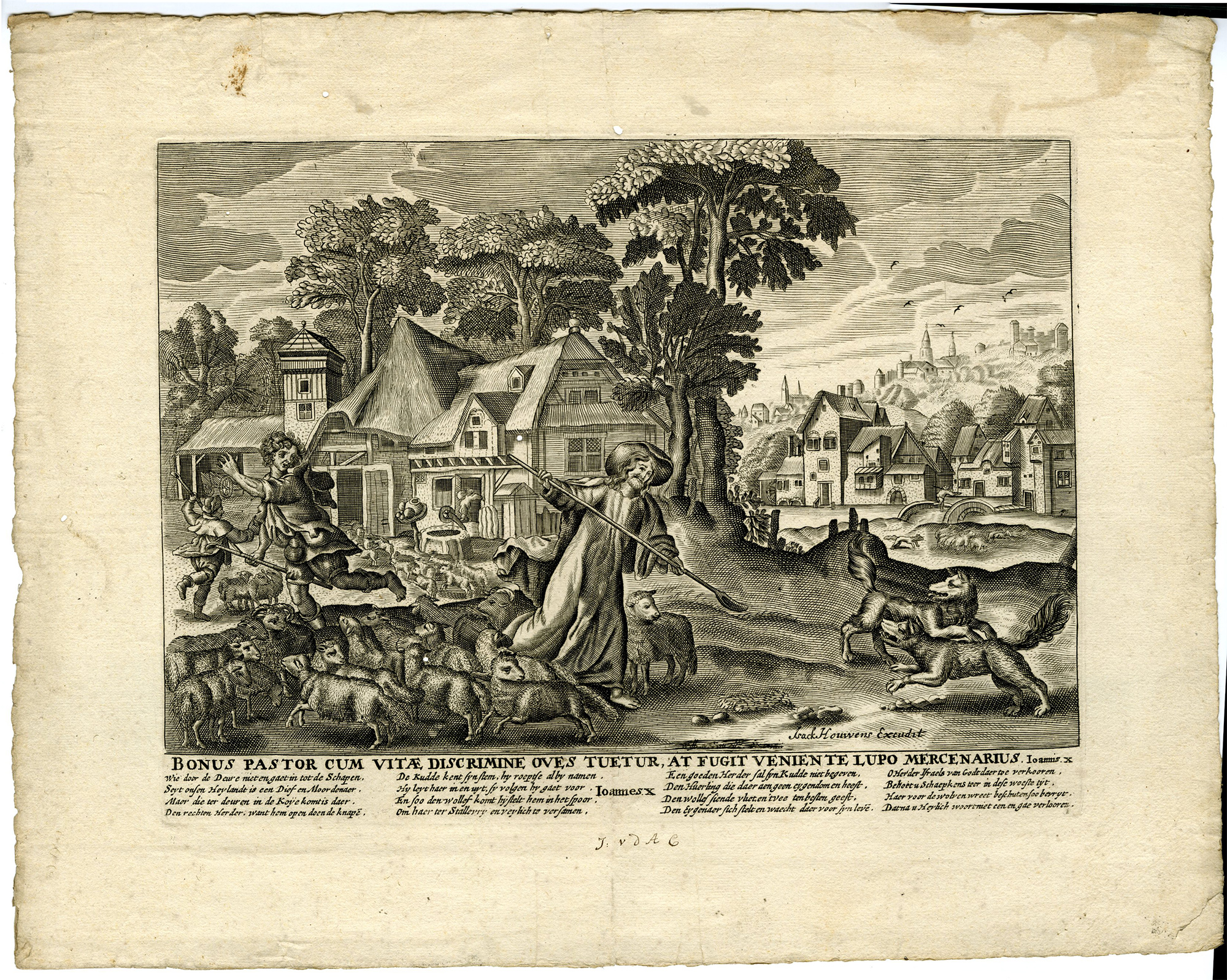 , Antique Master Print-GOOD-SHEPHERD-Goltzius-de Vos-c.1650-1700, Pictura Antique Prints
