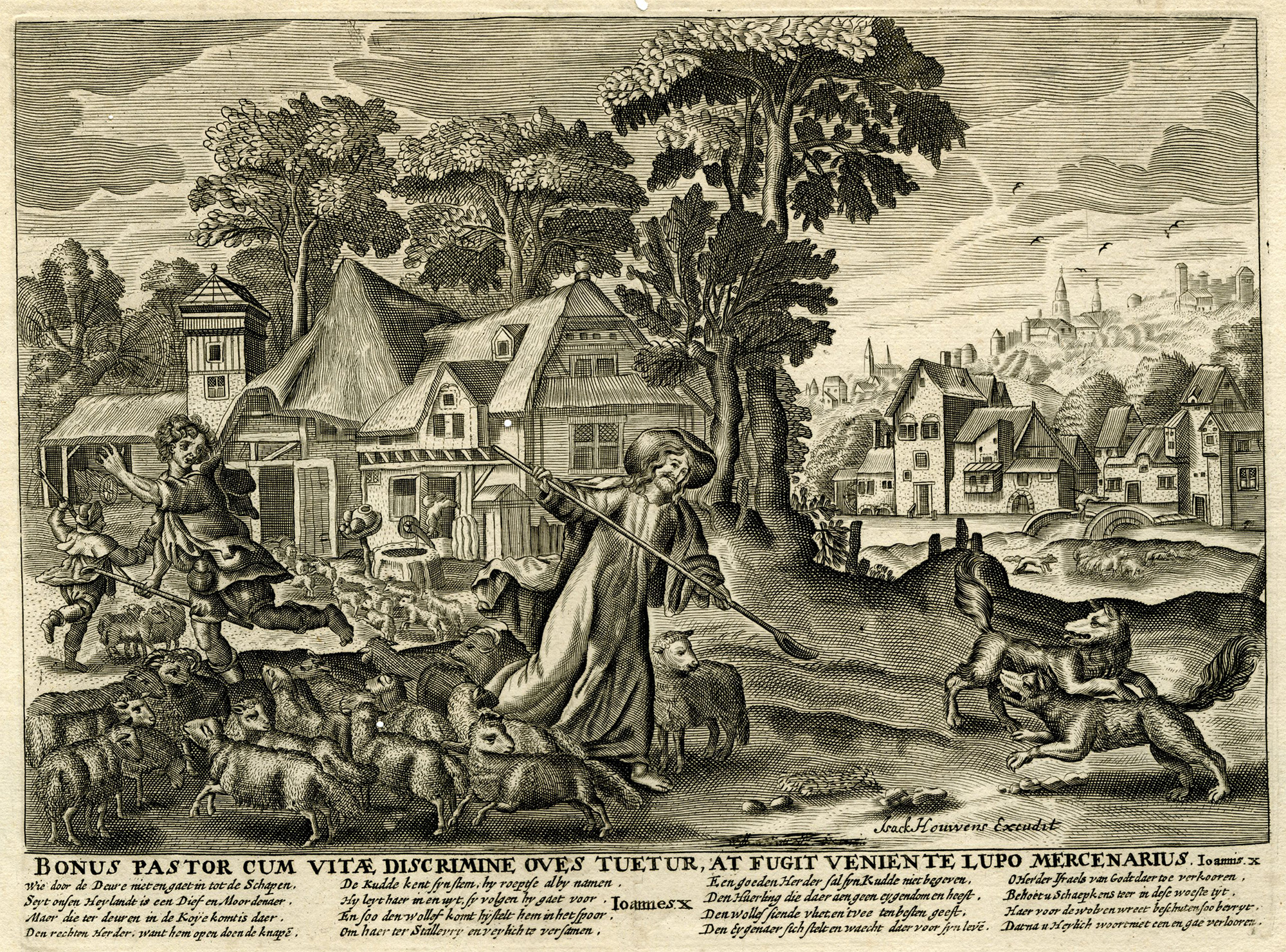 , Antique Master Print-GOOD-SHEPHERD-Goltzius-de Vos-c.1650-1700, Pictura Antique Prints