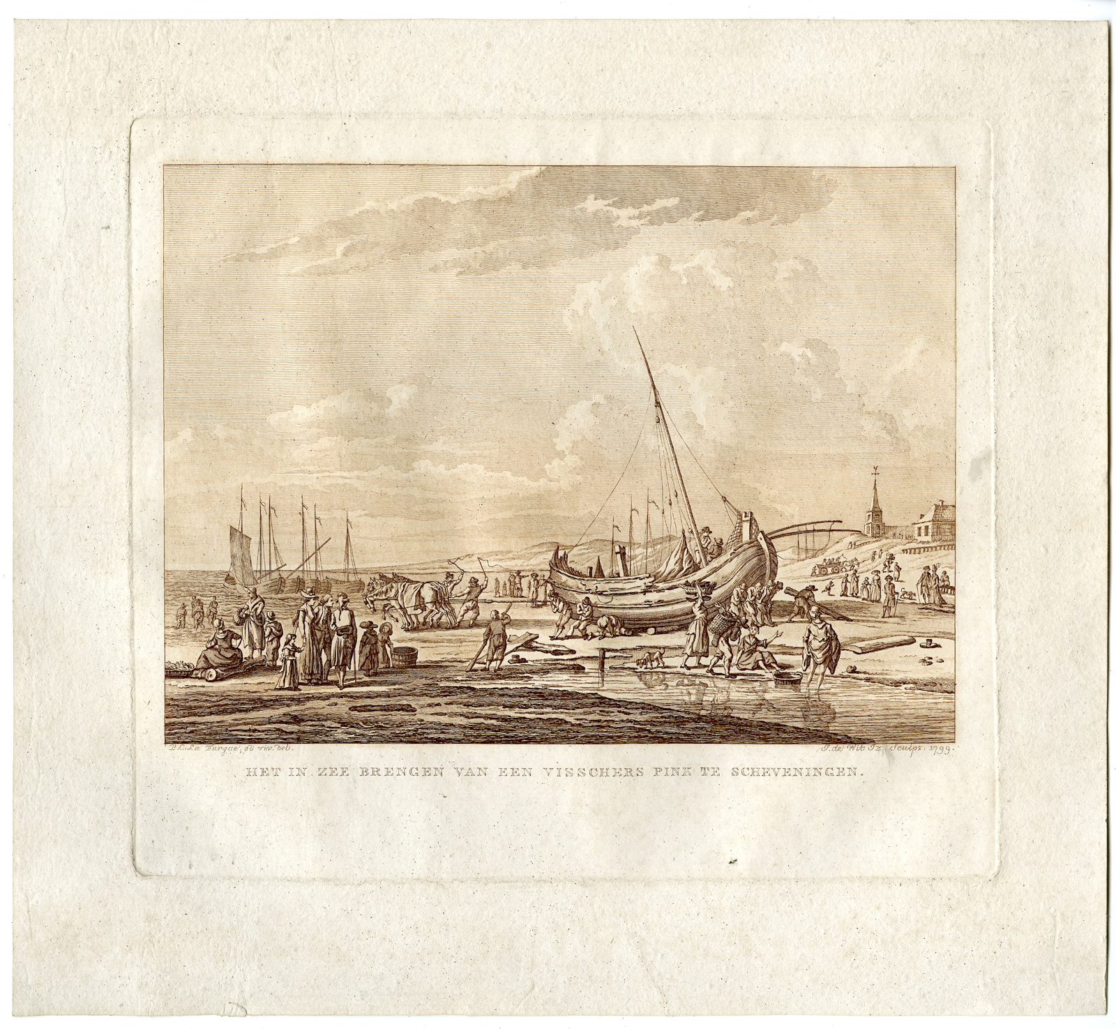, Antique Master Print-SCHEVENINGEN-FISHING-PINK-BOAT-de Wit-Fargue-1799, Pictura Antique Prints