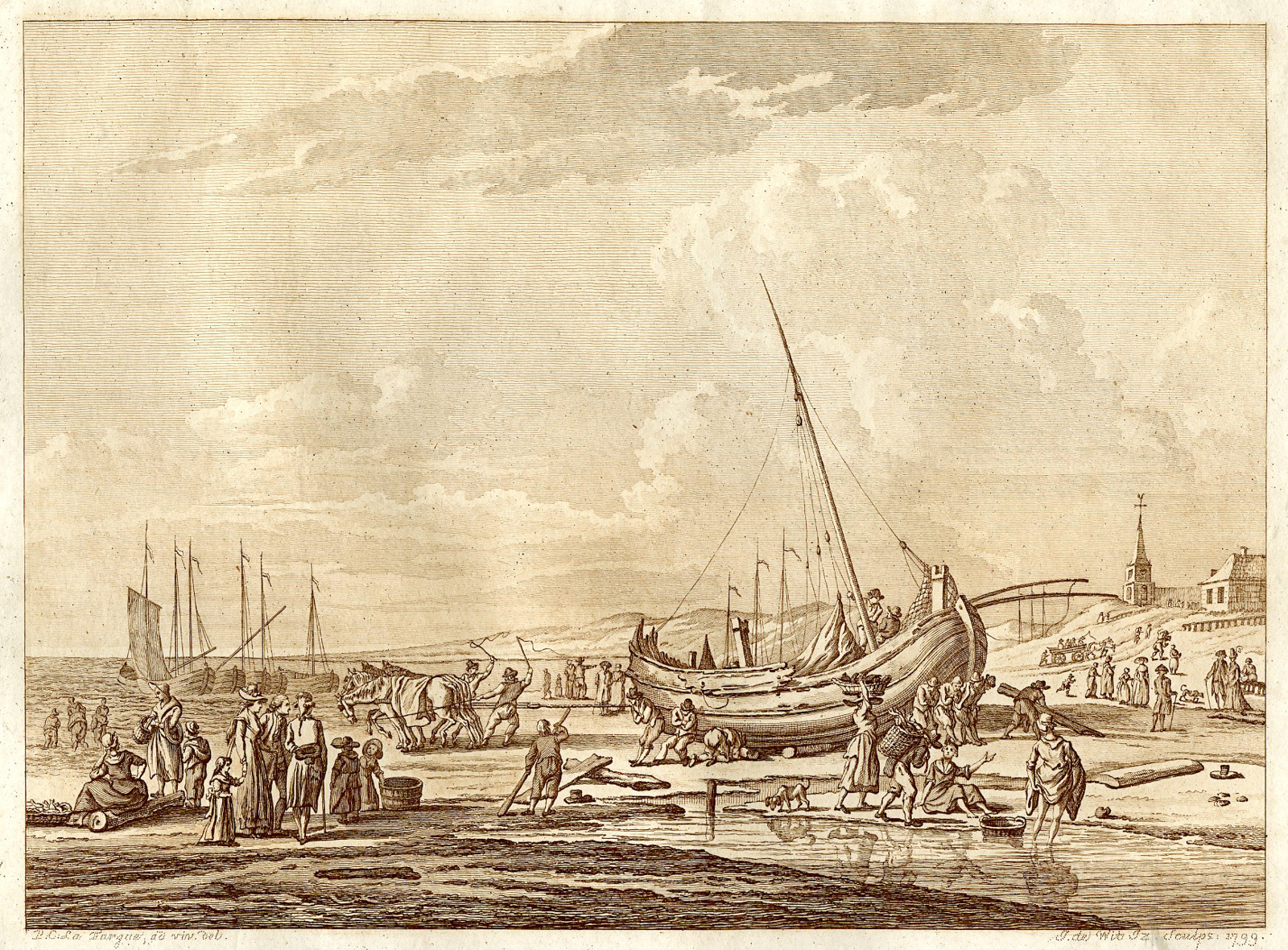 , Antique Master Print-SCHEVENINGEN-FISHING-PINK-BOAT-de Wit-Fargue-1799, Pictura Antique Prints