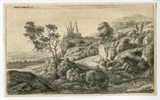 Antique Master Print-LANDSCAPE-STREAM-LIFETIME IMPR.-Waterloo-1640-1690