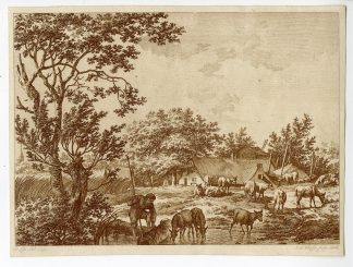 Antique Master Print-ZOMERMAAND-SUMMER-JUNE-SHEPHERD-FARM-De Wit-Cats-1806
