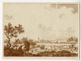 Antique Master Print-AUGUST-OOGSTMAAND-HARVEST MONTH-GRAIN-De Wit-Cats-1806