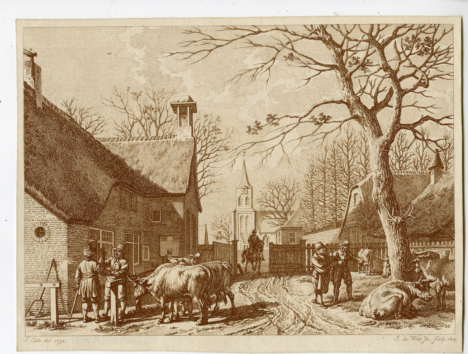 , Antique Master Print-NOVEMBER-SLAGTMAAND-VILLAGE-SLAUGHTER-De Wit-Cats-1807, Pictura Antique Prints