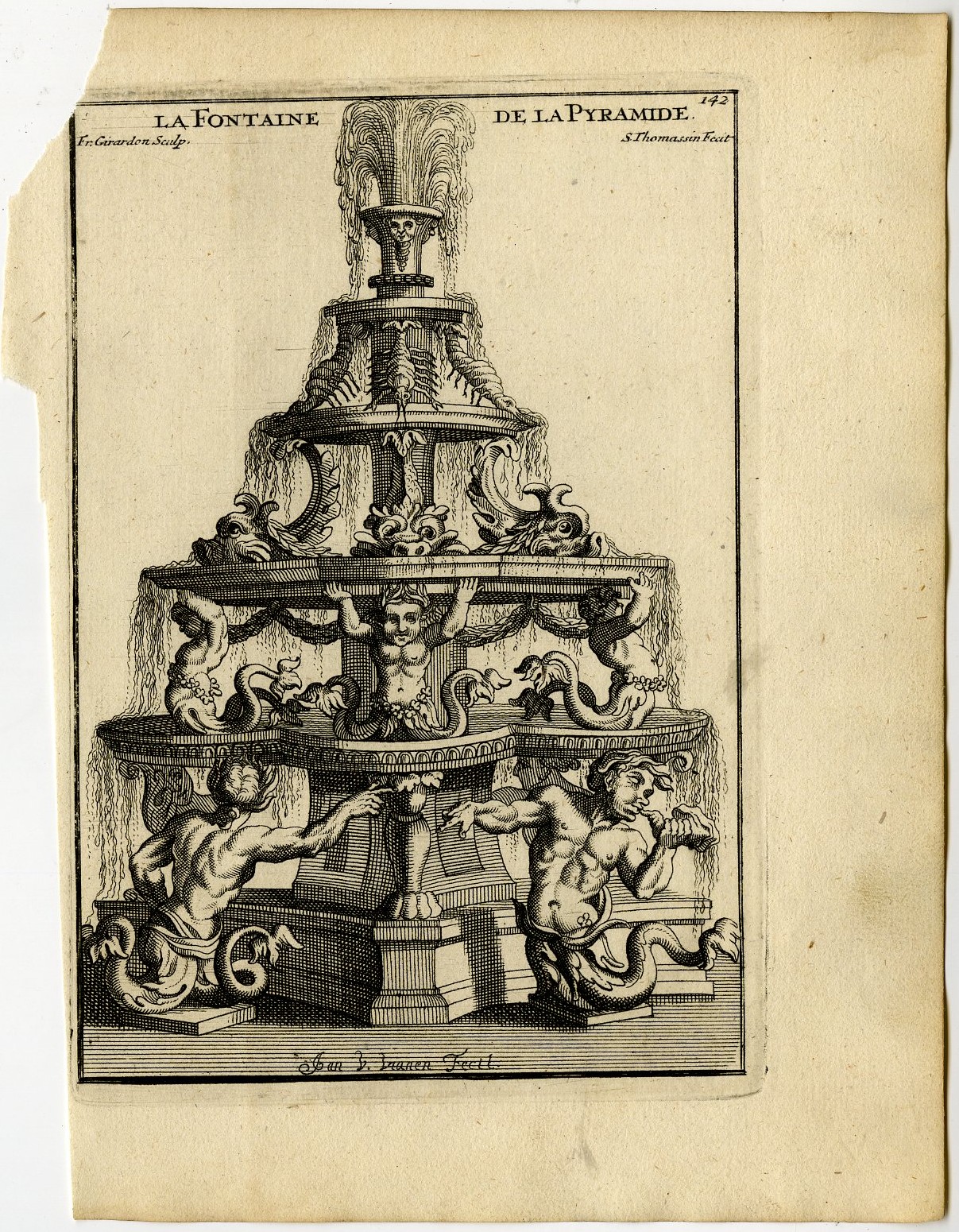 , Antique Print-LA-FONTAINE-DE-LA-PYRAMIDE-PLATE-142-Thomassin-Girardon-1694-1724, Pictura Antique Prints