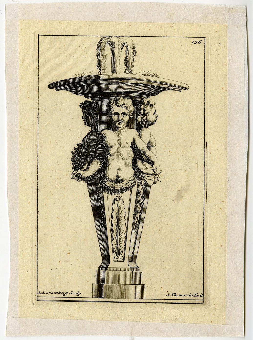 , Antique Print-PUTTI-FOUNTAIN-VASE-PLATE-156-Thomassin-Lerambert-1694-1724, Pictura Antique Prints