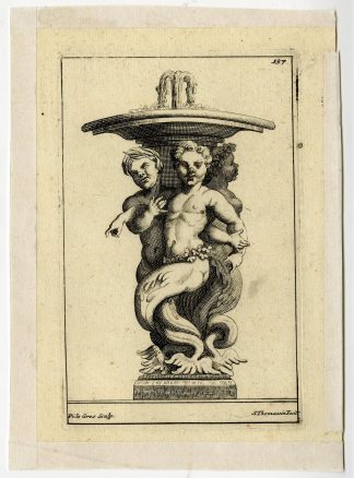 Antique Print-TRITONS-FOUNTAIN-VASE-PLATE-157-Thomassin-Le Gros-1694-1724