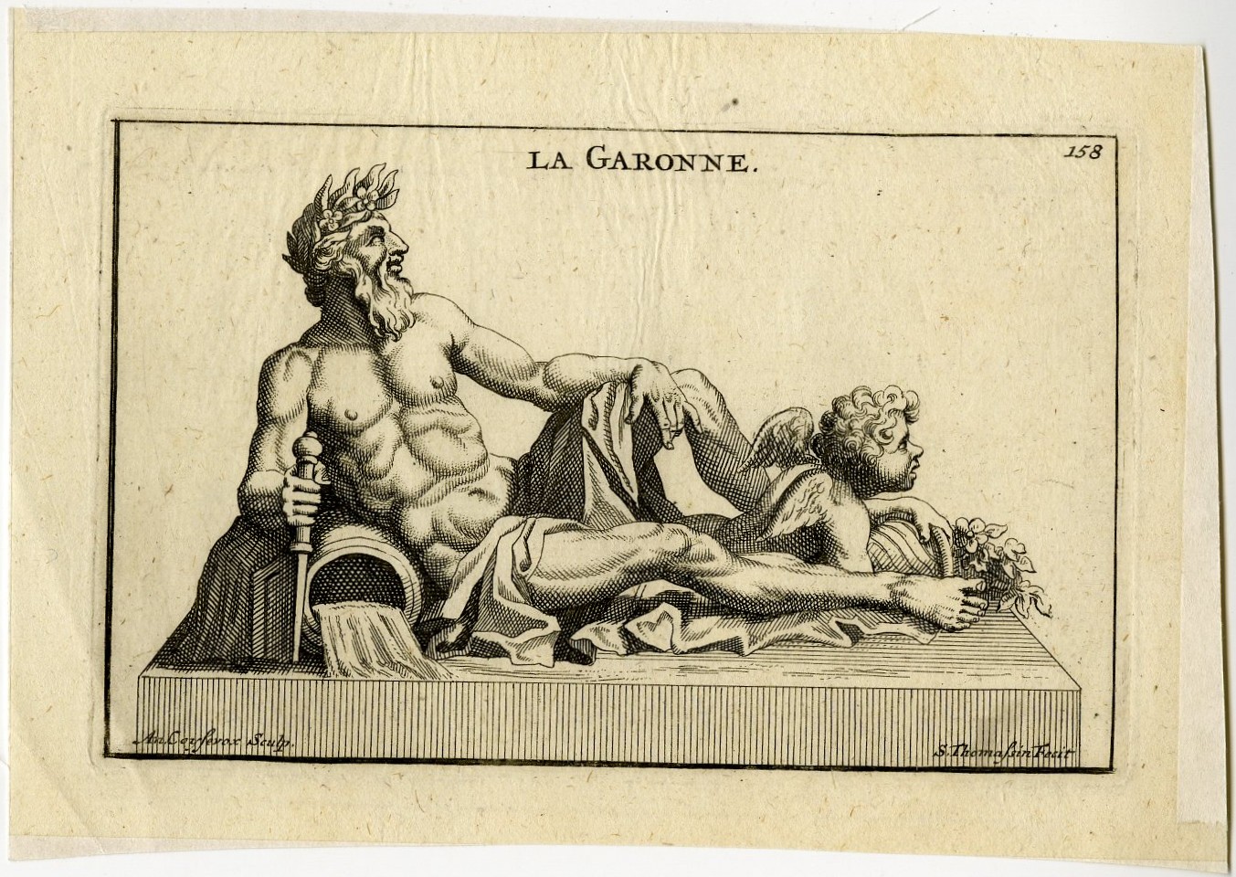 , Antique Print-LA-GARONNE-RIVER GOD-PLATE-158-Thomassin-Massou-1694-1724, Pictura Antique Prints