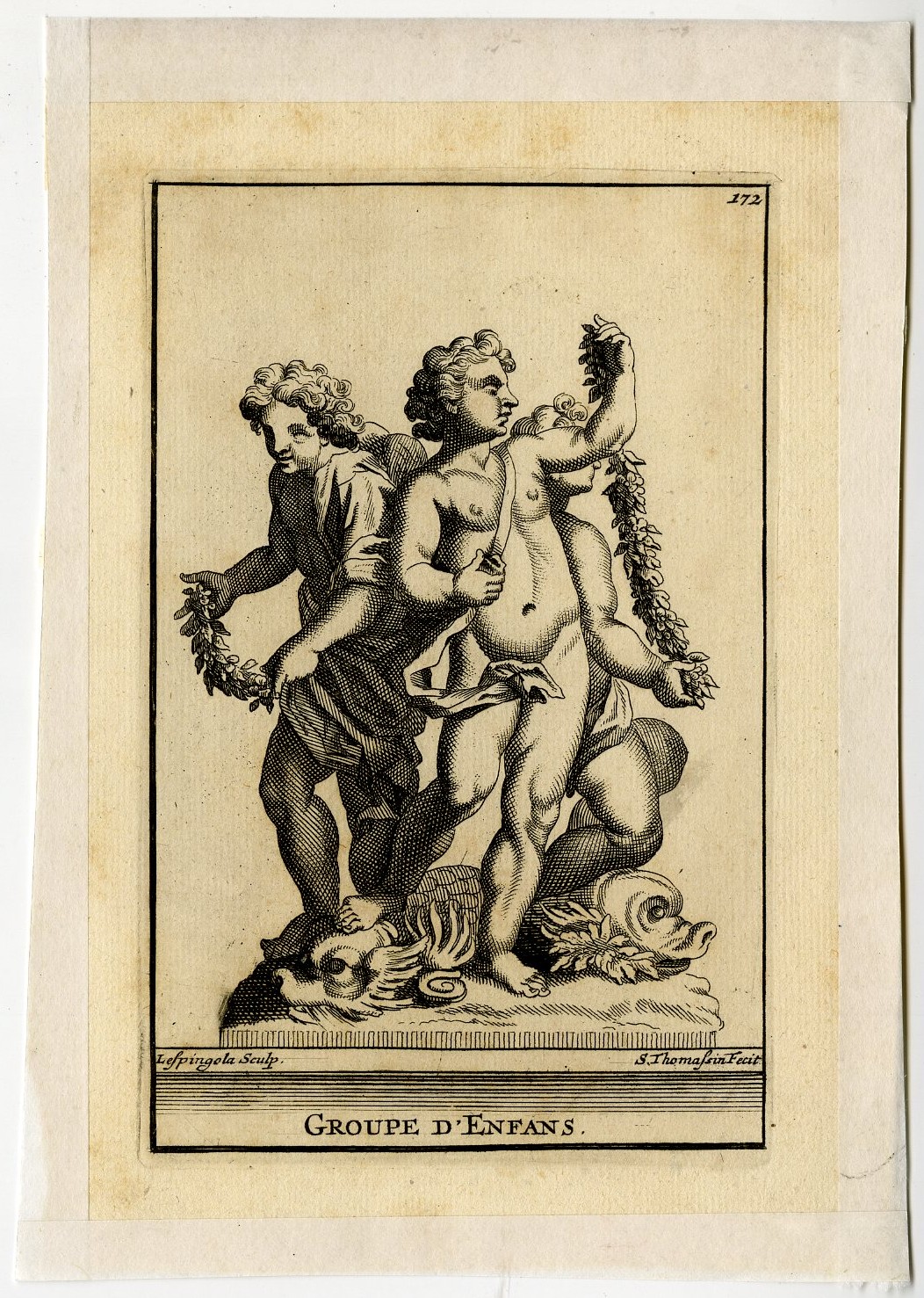 , Antique Print-GROUPE-D ENFANS-CHILDREN-PLATE-172-Thomassin-Lespingola-1694-1724, Pictura Antique Prints