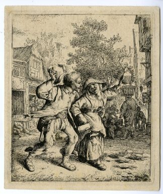 Antique Master Print-THE DRUNKEN PAIR-Dusart-1685