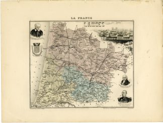 Antique Map-LANDES-FRANCE-Lecocq-Barbier-Walter-Migeon-Bizet-1890