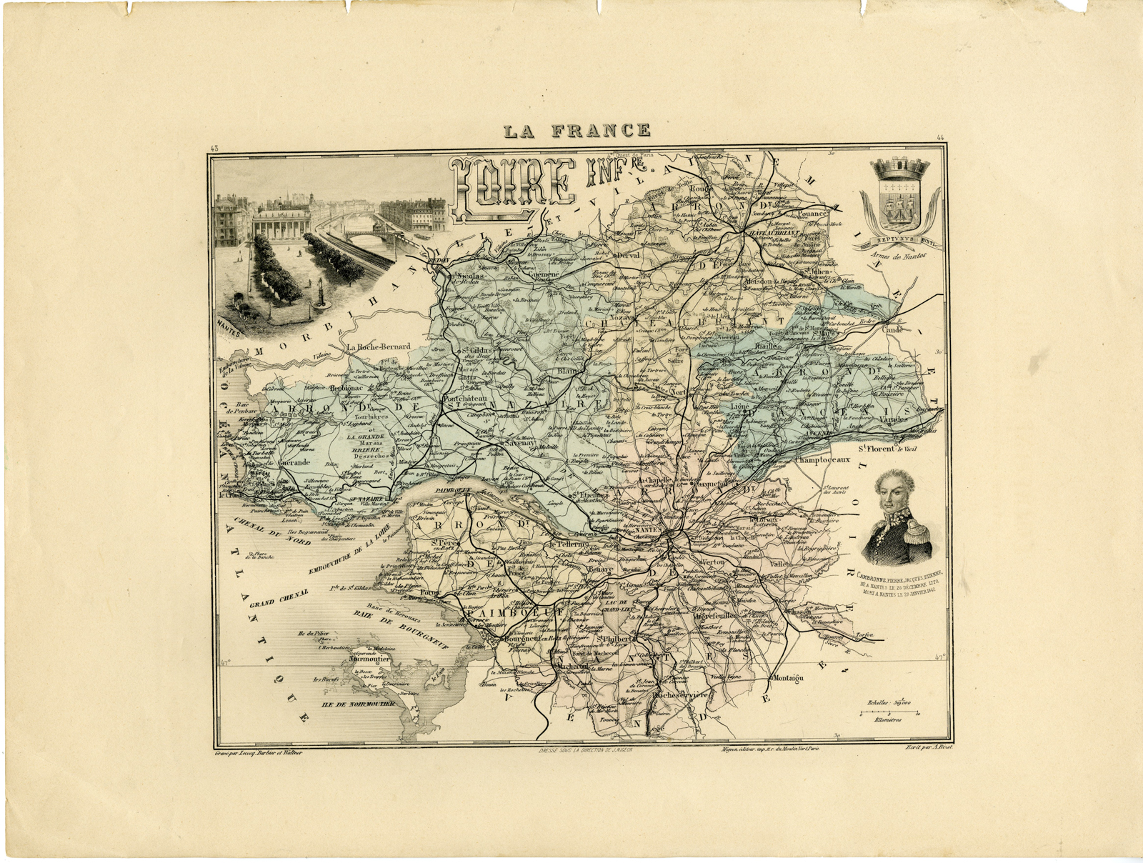 , Antique Map-LOIRE-INFERIEURE-FRANCE-Lecocq-Barbier-Walter-Migeon-Bizet-1890, Pictura Antique Prints
