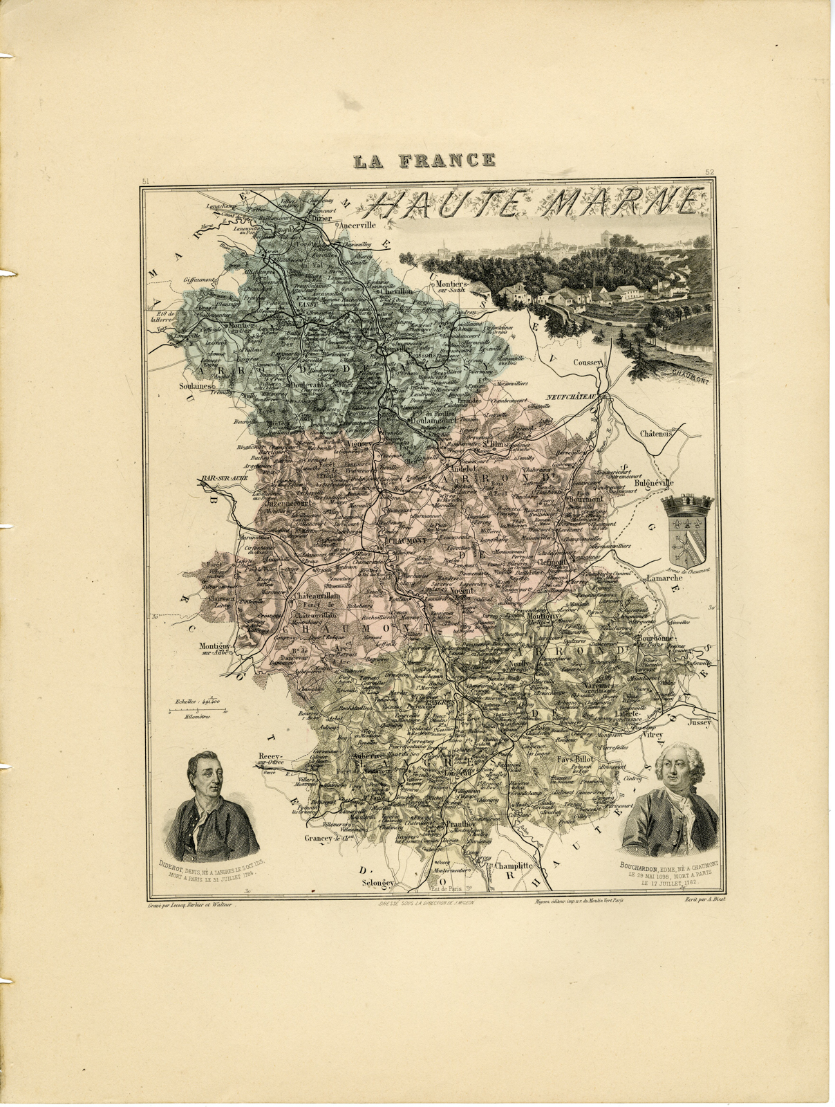 , Antique Map-HAUTE-MARNE-FRANCE-Lecocq-Barbier-Walter-Migeon-Bizet-1890, Pictura Antique Prints