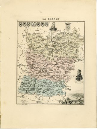 Antique Map-MAYENNE-FRANCE-Lecocq-Barbier-Walter-Migeon-Bizet-1890