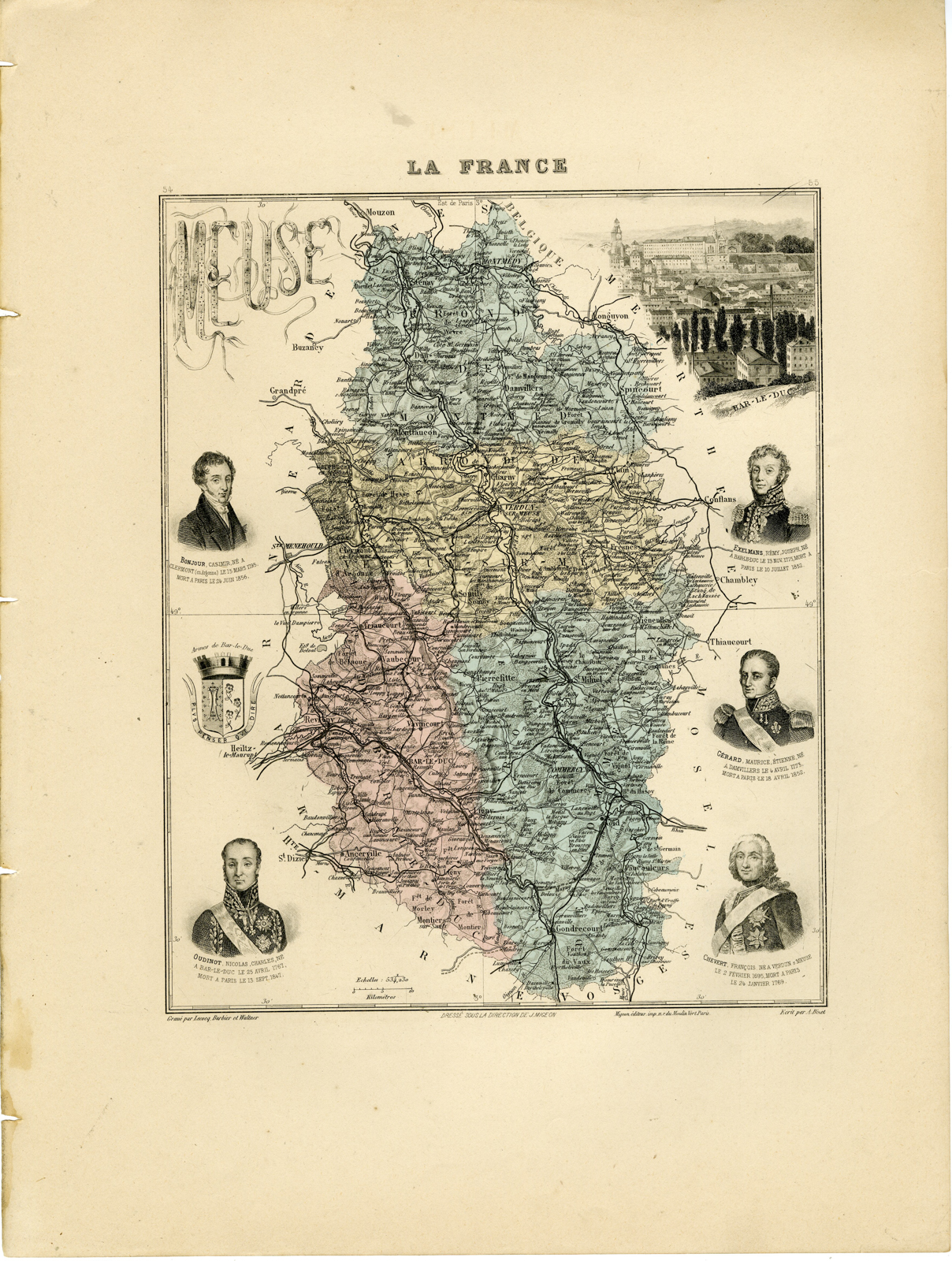 , Antique Map-MEUSE-FRANCE-Lecocq-Barbier-Walter-Migeon-Bizet-1890, Pictura Antique Prints