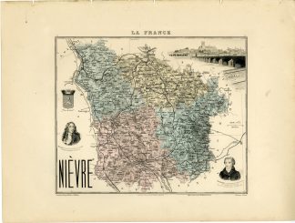 Antique Map-NIEVRE-FRANCE-Lecocq-Barbier-Walter-Migeon-Bizet-1890