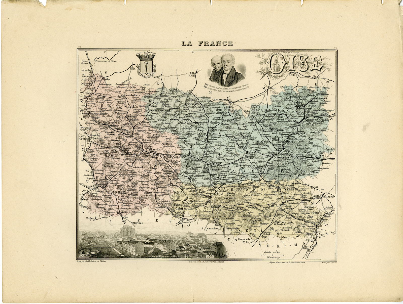 , Antique Map-OISE-FRANCE-Smith-Dadour-Walter-Migeon-Bizet-1890, Pictura Antique Prints