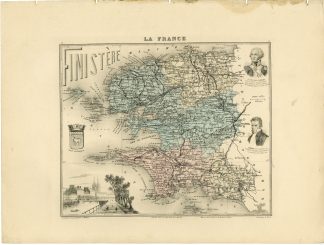 Antique Map-FINISTERE-FRANCE-Lecocq-Barbier-Walter-Migeon-Bizet-1890