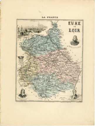 Antique Map-EURE-ET-LOIR-FRANCE-Lecocq-Barbier-Walter-Migeon-Bizet-1890