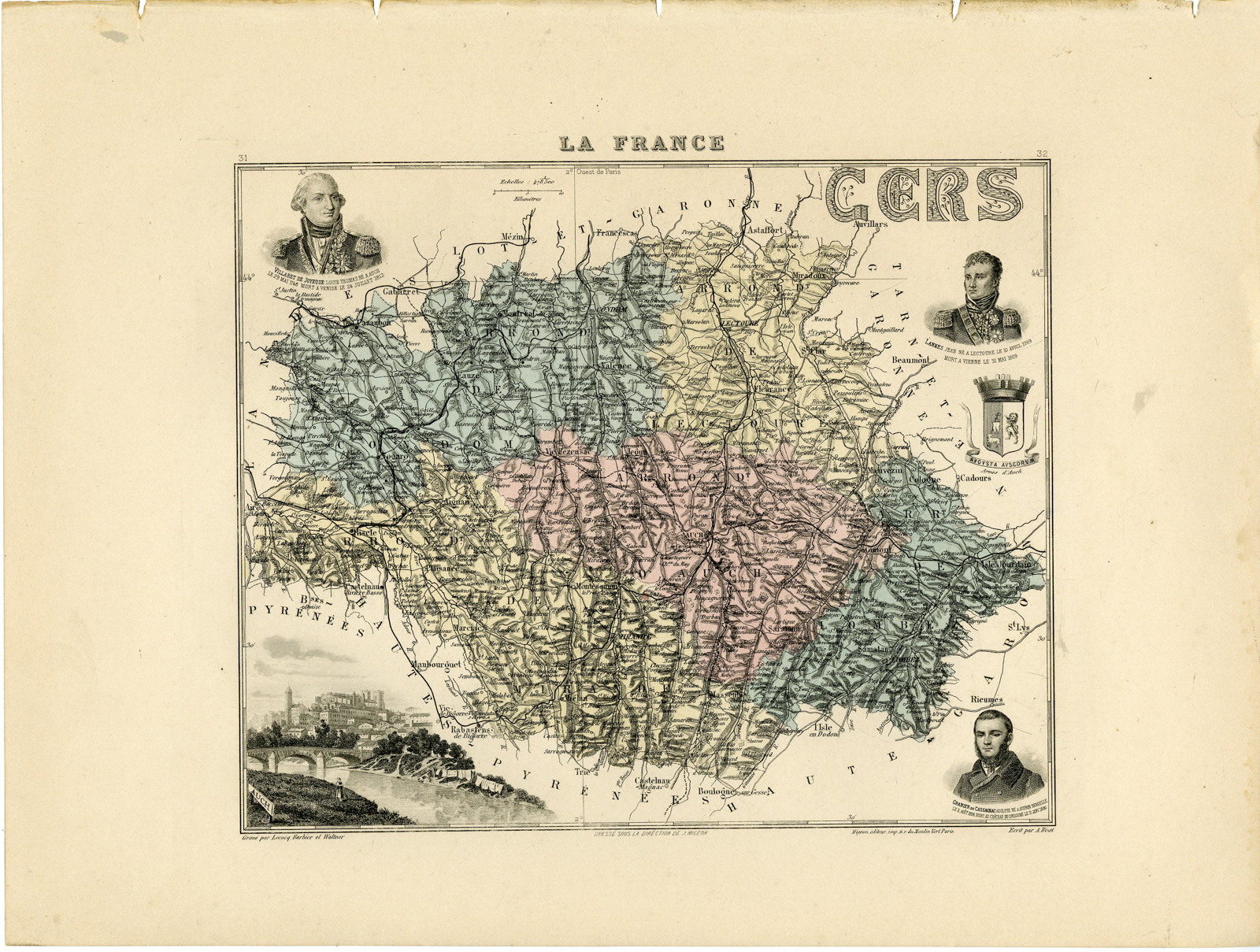 , Antique Map-GERS-FRANCE-Lecocq-Barbier-Walter-Migeon-Bizet-1890, Pictura Antique Prints