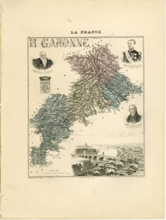 Antique Map-HAUTE-GARONNE-FRANCE-Barbier-Walter-Migeon-Bizet-1890