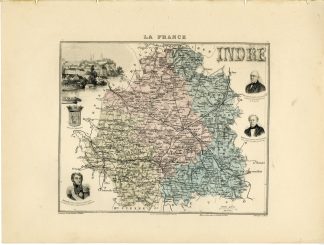 Antique Map-INDRE-FRANCE-Lecocq-Barbier-Walter-Migeon-Bizet-1890