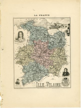 Antique Map-ILLE-ET-VILAINE-FRANCE-Legenisel-Barbier-Migeon-Bizet-1890