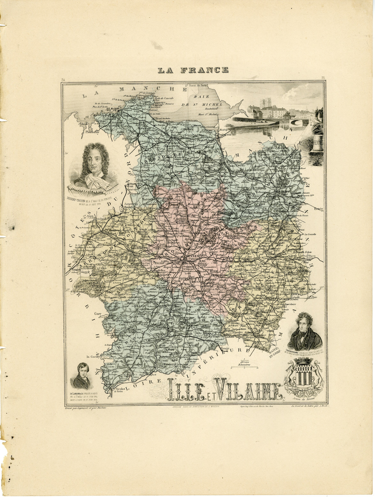 , Antique Map-ILLE-ET-VILAINE-FRANCE-Legenisel-Barbier-Migeon-Bizet-1890, Pictura Antique Prints