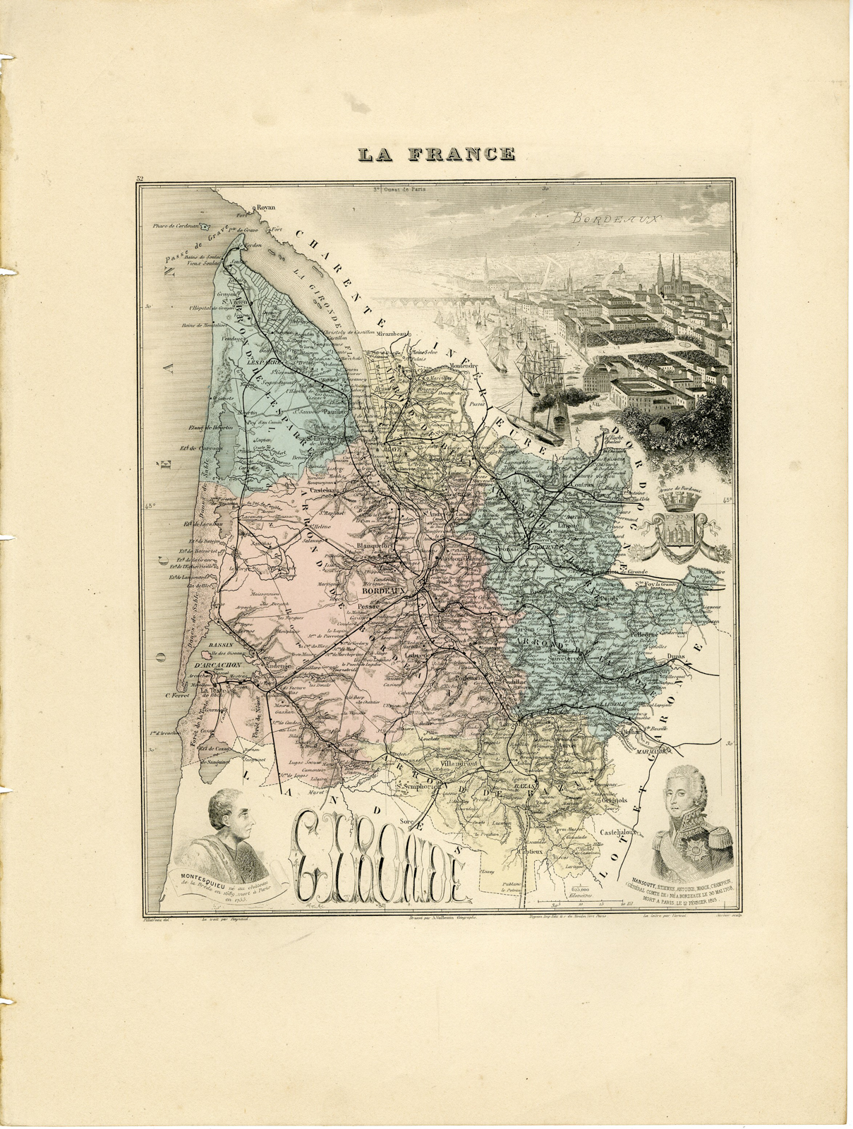 , Antique Map-GIRONDE-FRANCE-Fillatreau-Raynaud-Varinot-Barbier-Vuillemin-1890, Pictura Antique Prints