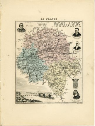 Antique Map-INDRE-ET-LOIRE-FRANCE-Lecocq-Barbier-Walter-Migeon-Bizet-1890