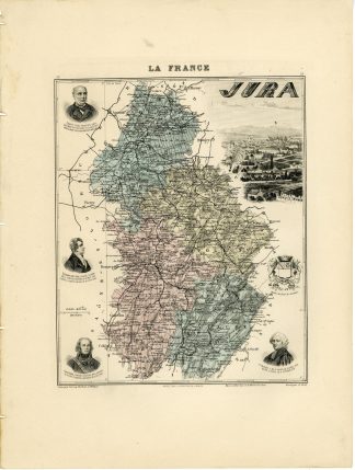 Antique Map-JURA-FRANCE-Lecocq-Barbier-Walter-Migeon-Bizet-1890