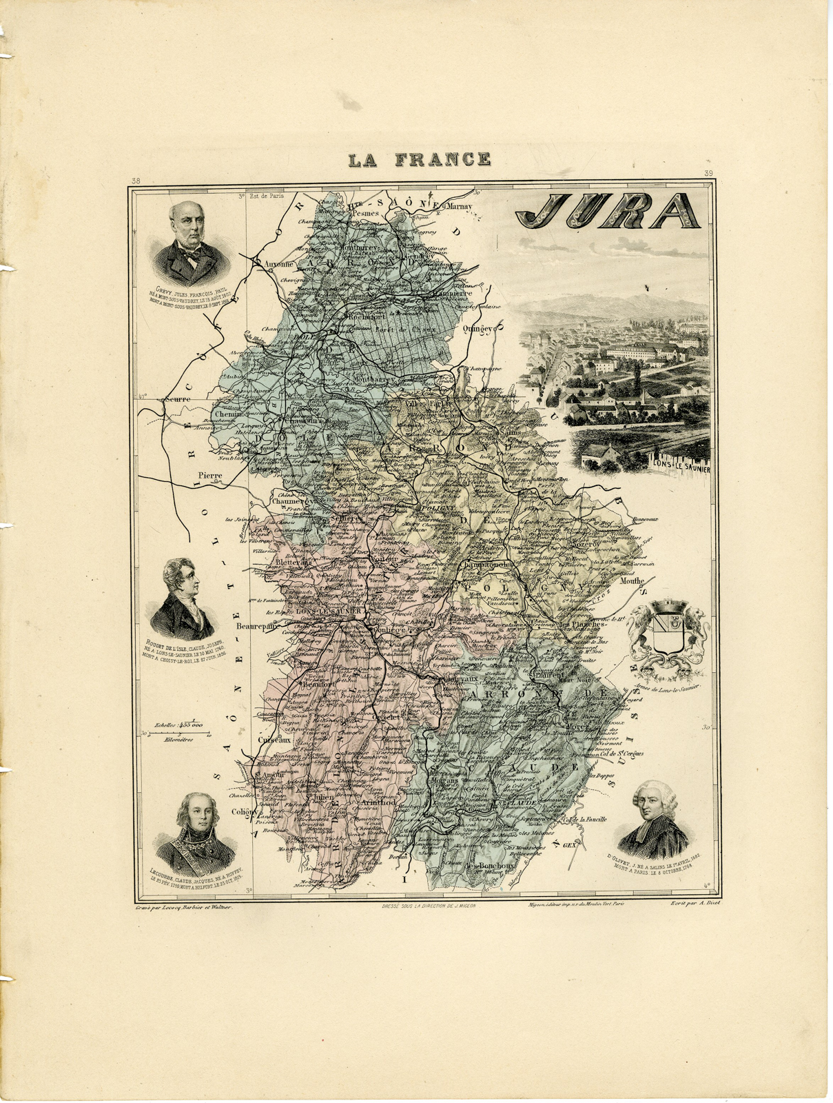 , Antique Map-JURA-FRANCE-Lecocq-Barbier-Walter-Migeon-Bizet-1890, Pictura Antique Prints