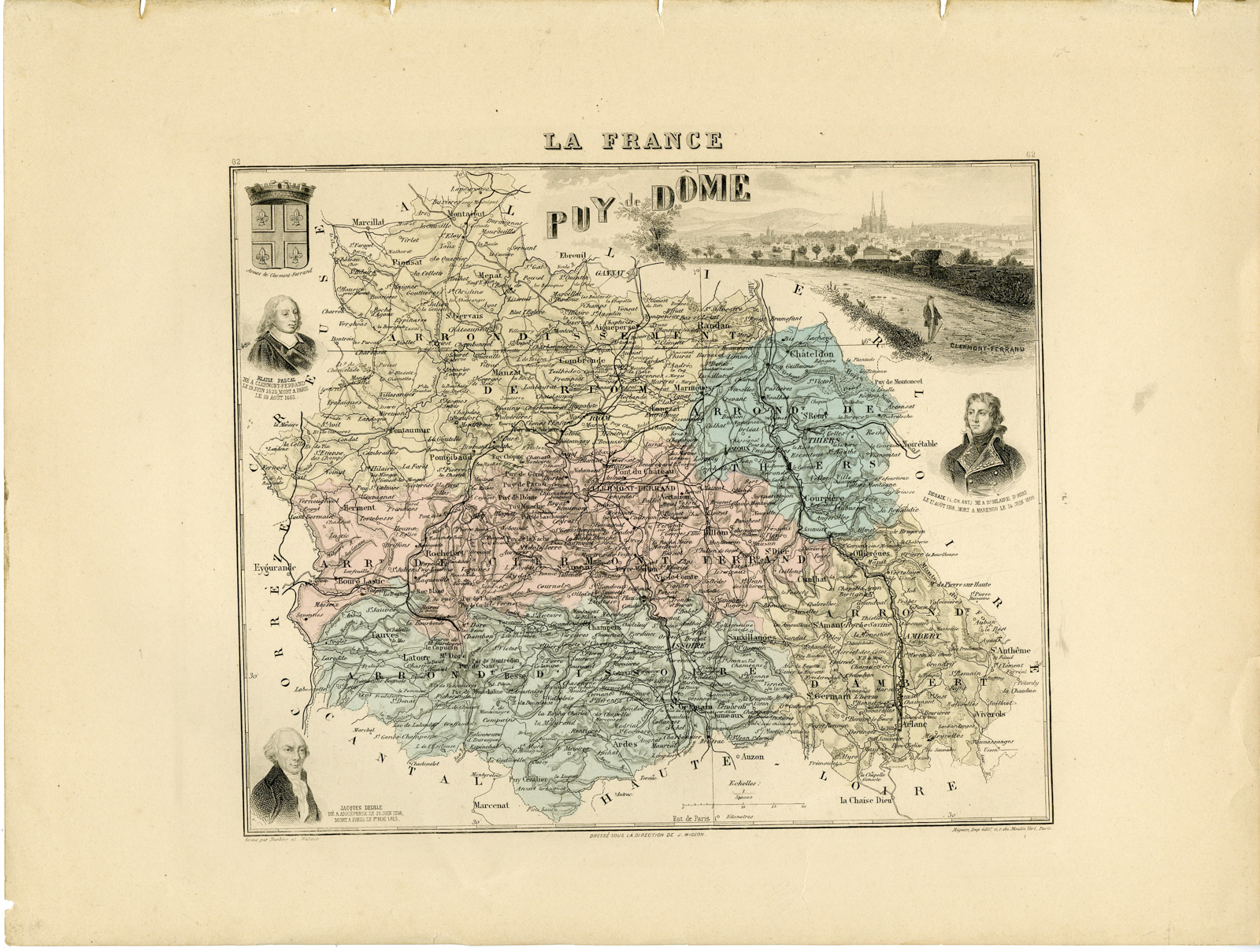 , Antique Map-PUY-DE-DOME-FRANCE-Barbier-Walter-Migeon-Bizet-1890, Pictura Antique Prints