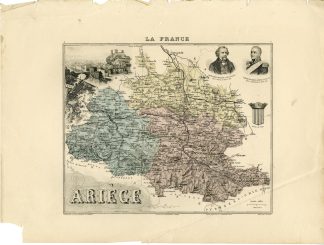 Antique Map-ARIEGE-FRANCE-Lecocq-Barbier-Walter-Migeon-Bizet-1890