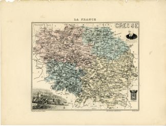Antique Map-CREUSE-FRANCE-Lecocq-Barbier-Walter-Migeon-Bizet-1890