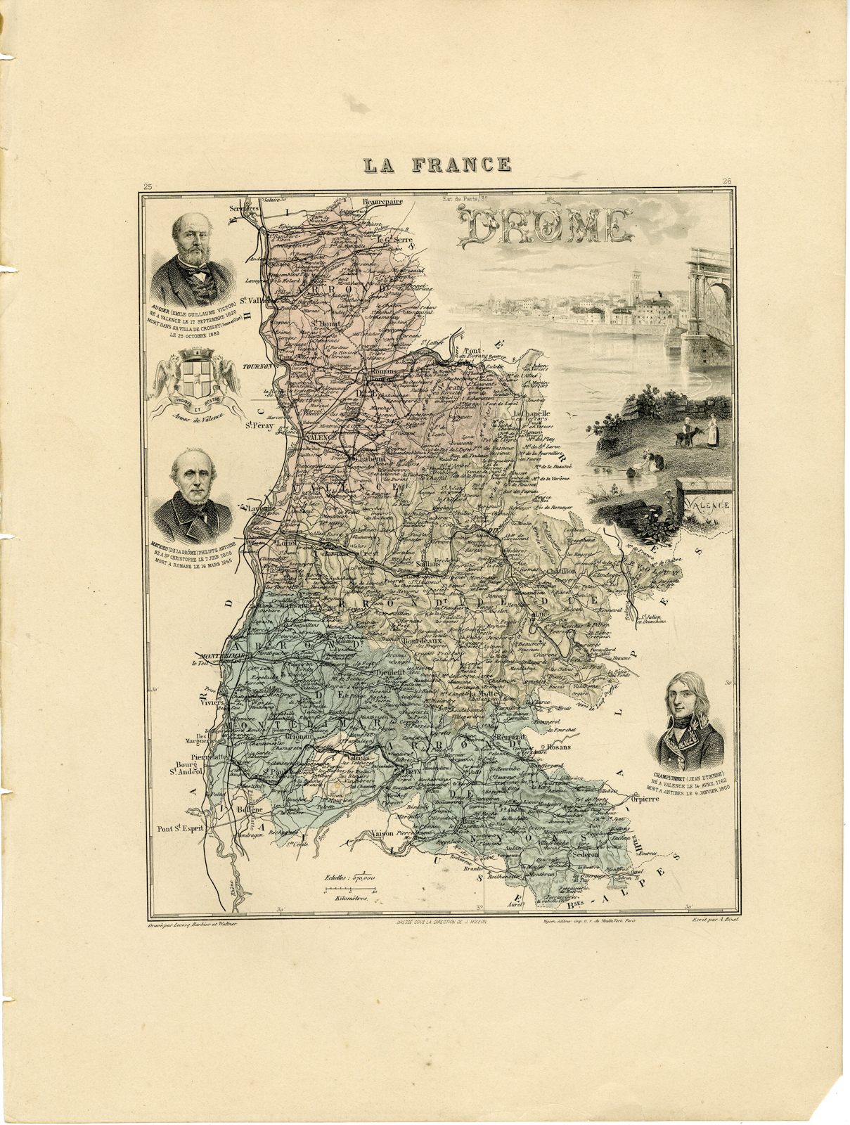 , Antique Map-DROME-FRANCE-Lecocq-Barbier-Walter-Migeon-Bizet-1890, Pictura Antique Prints