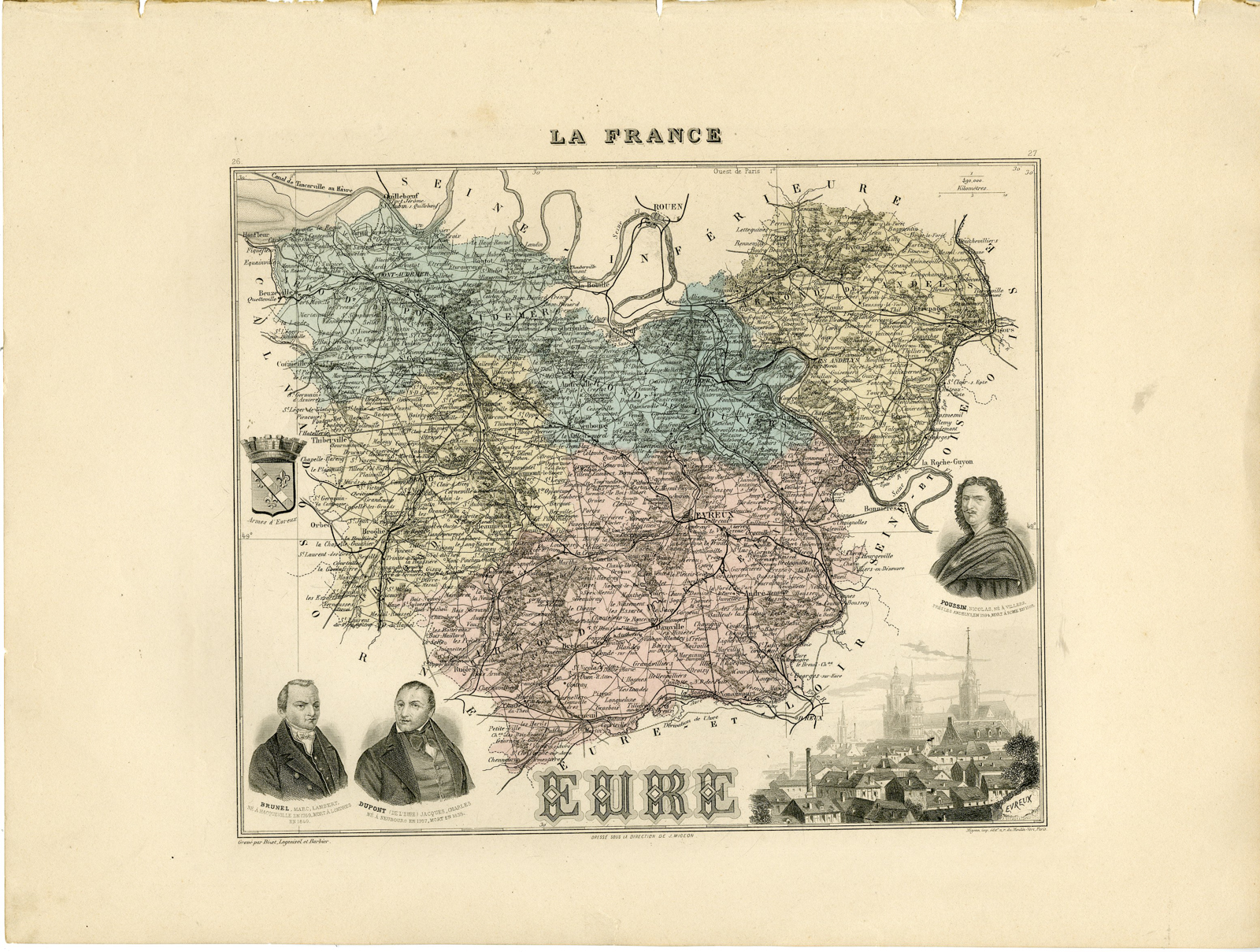 , Antique Map-EURE-FRANCE-Bizet-Legenisel-Barbier-Migeon-1890, Pictura Antique Prints