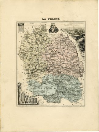 Antique Map-LOZERE-FRANCE-Lecocq-Barbier-Walter-Migeon-Bizet-1890