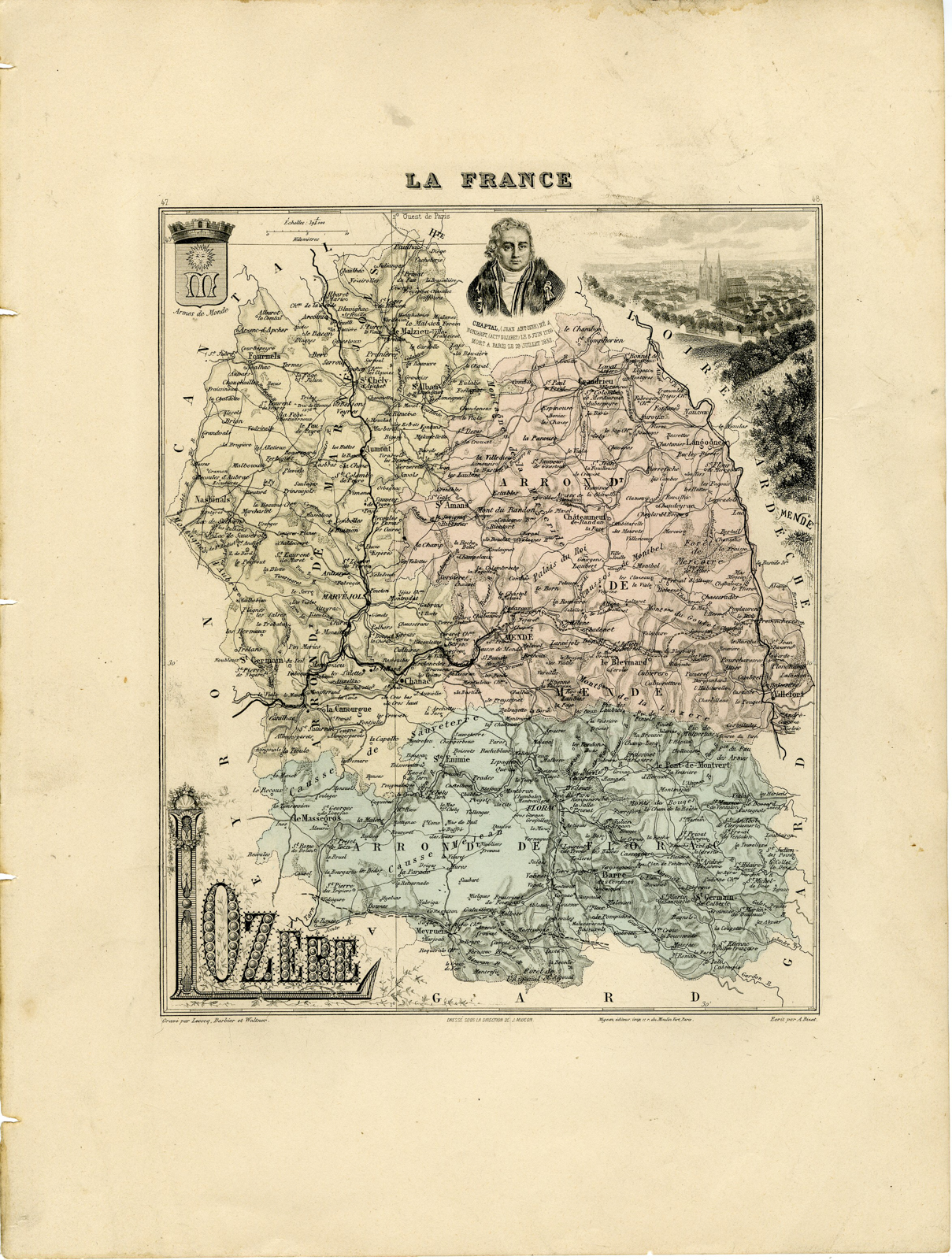, Antique Map-LOZERE-FRANCE-Lecocq-Barbier-Walter-Migeon-Bizet-1890, Pictura Antique Prints