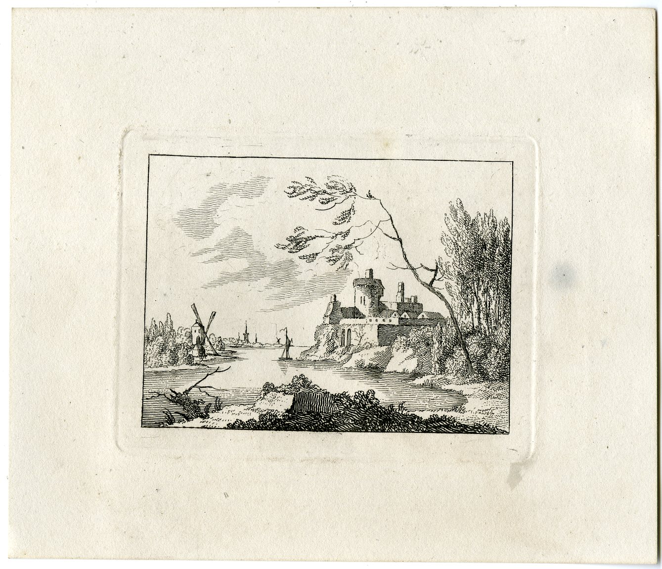 , Antique Master Print-LANDSCAPE-WINDMILLS-RIVER-TOWERS-Berthoud-1820, Pictura Antique Prints