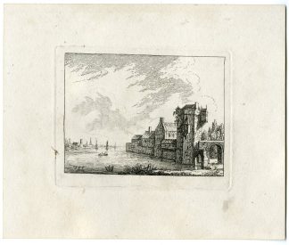 Antique Master Print-LANDSCAPE-GATE-TOWER-WATERSIDE-VILLAGE-Berthoud-1820