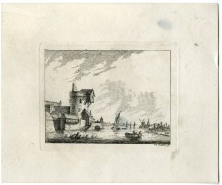 Antique Master Print-RIVERSIDE-TOWN-WATCHTOWER-BOAT-Sanders-Berthoud-1820