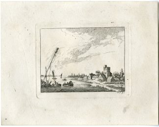 Antique Master Print-RIVER-VILLAGE-CHURCH-BOATS-MONOGRAM-Fivares-Berthoud-1820