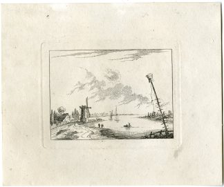 Antique Master Print-WINDMILL-RIVER-VIEW-DUTCH-COAST-Berthoud-1820
