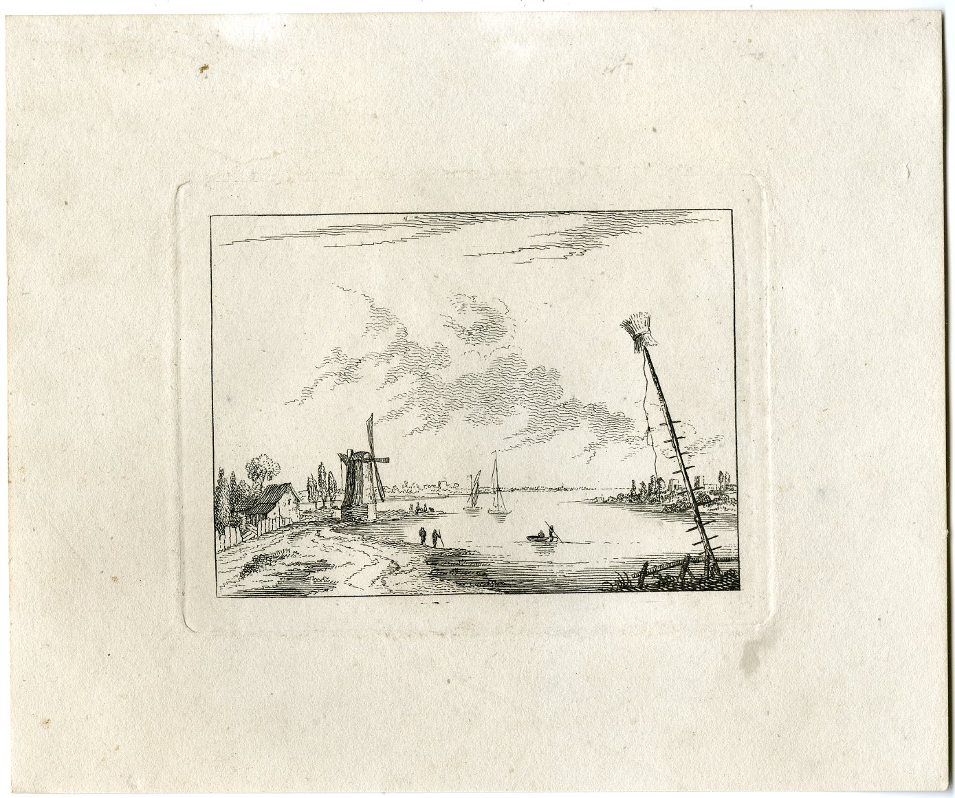 , Antique Master Print-WINDMILL-RIVER-VIEW-DUTCH-COAST-Berthoud-1820, Pictura Antique Prints