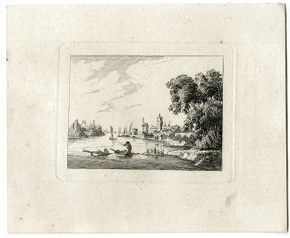 Antique Master Print-RIVER-VILLAGE-BOAT-WINDMILL-Berthoud-1820