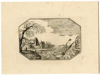 Antique Master Print-OCTAGONAL-DUTCH TOWN-RIVER-FORT-BOAT-STORM-Berthoud-1820