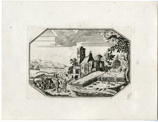 Antique Master Print-OCTAGONAL-CHURCH-VILLAGERS-SUMMER-HARVEST-Berthoud-1820