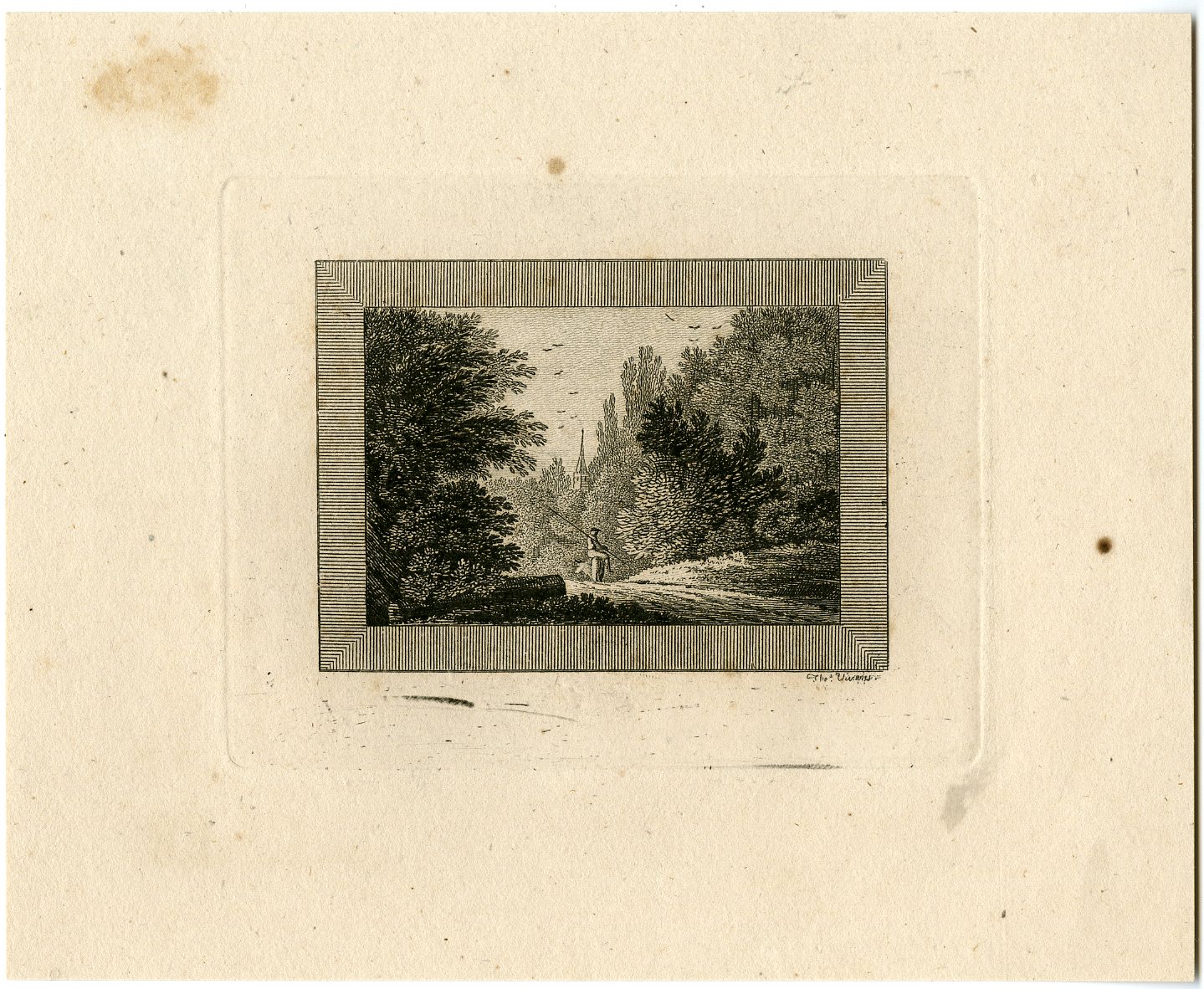 , Antique Master Print-MAN-POLE-WOODED-LANDSCAPE-Vivares-Berthoud-1820, Pictura Antique Prints