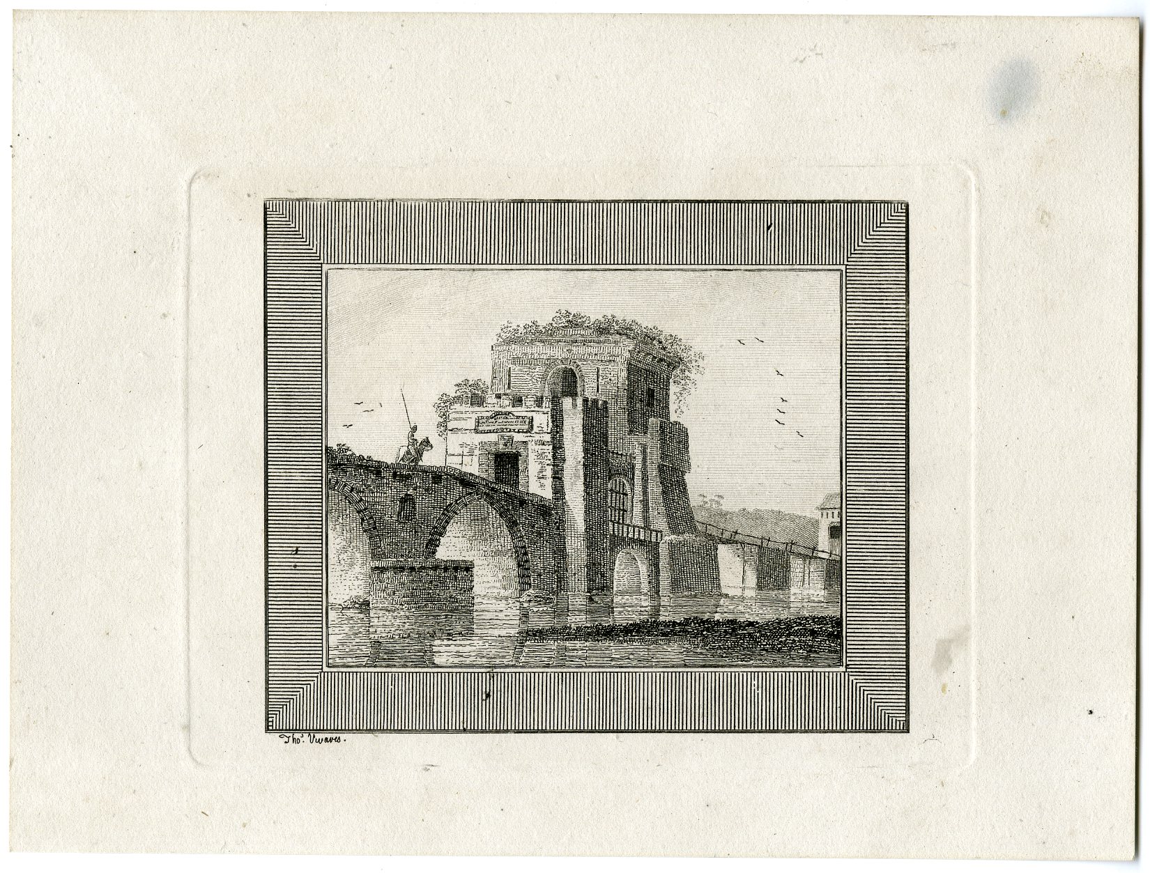 , Antique Master Print-RUINS-CLASSICAL-BRIDGE-Vivares-Berthoud-1820, Pictura Antique Prints